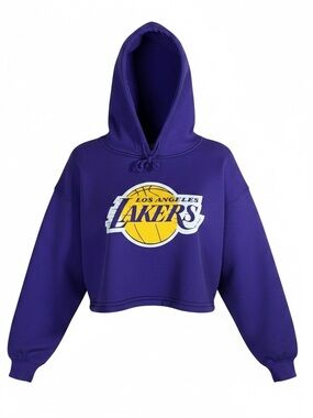 LOS ANGELES LAKERS (NBA.COM) WOMENS CROPPED HOODED SWEATSHIRT (MED) PURPLE
